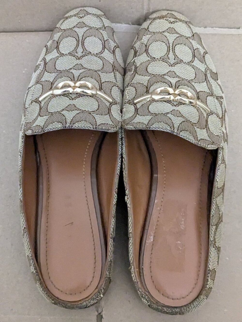 Coach Sienna Beige Canvas Signature Horsebit Backless Mules 8B Brown - Picture 3 of 16